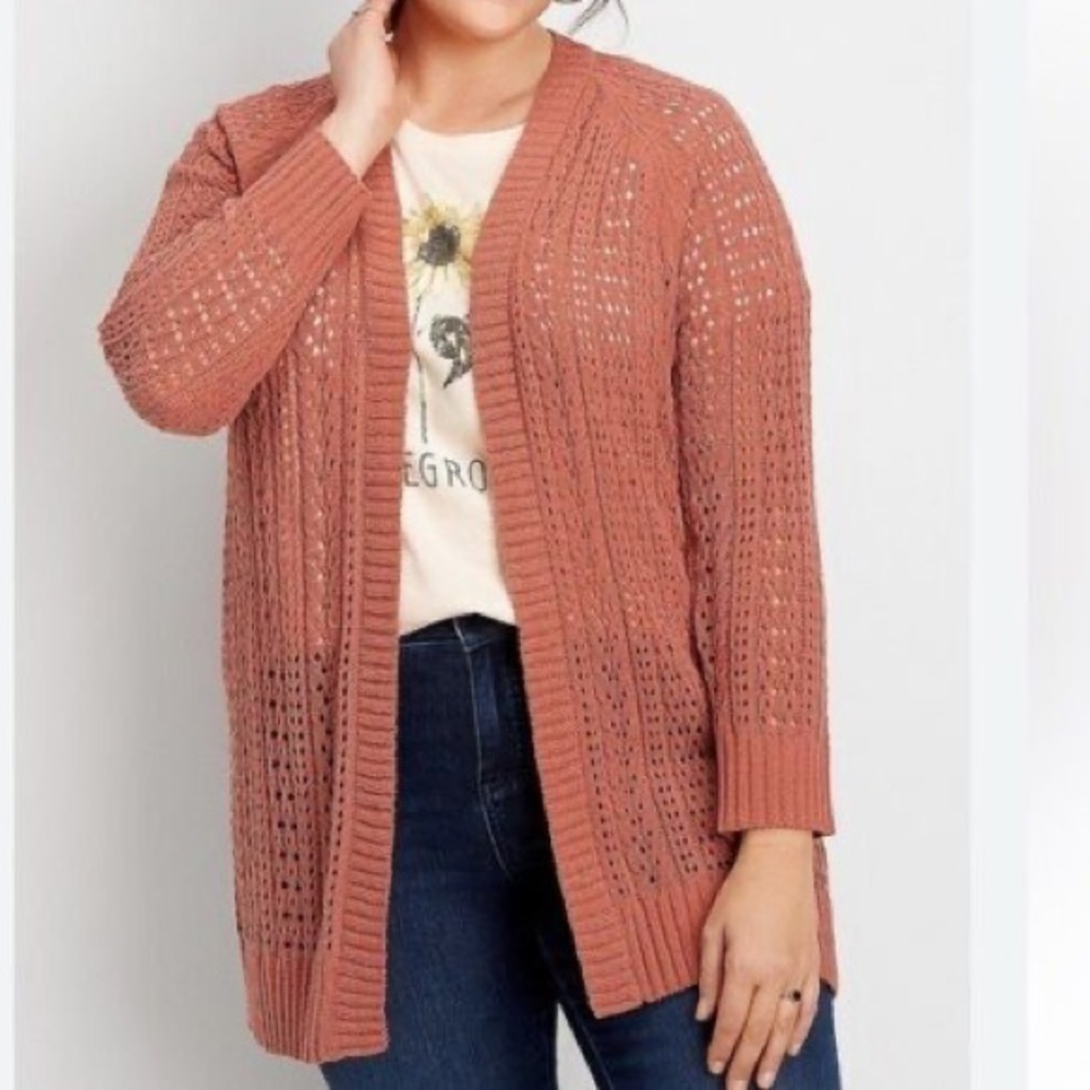 Alexandra +‎ Oak Open Front Ribbed long sleeve Cardigan